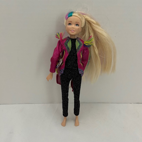 JoJo Siwa Doll Rainbow Hair Pink Jacket Black Jumpsuit Outfit Toy works - Picture 1 of 5